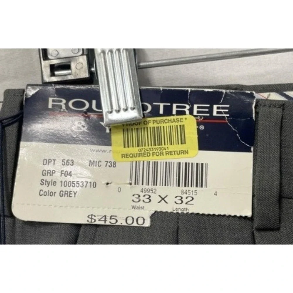 Roundtree & Yorke Mens Gray Pleated Cuffed Dress Pants 33x32 Poly Rayon New
